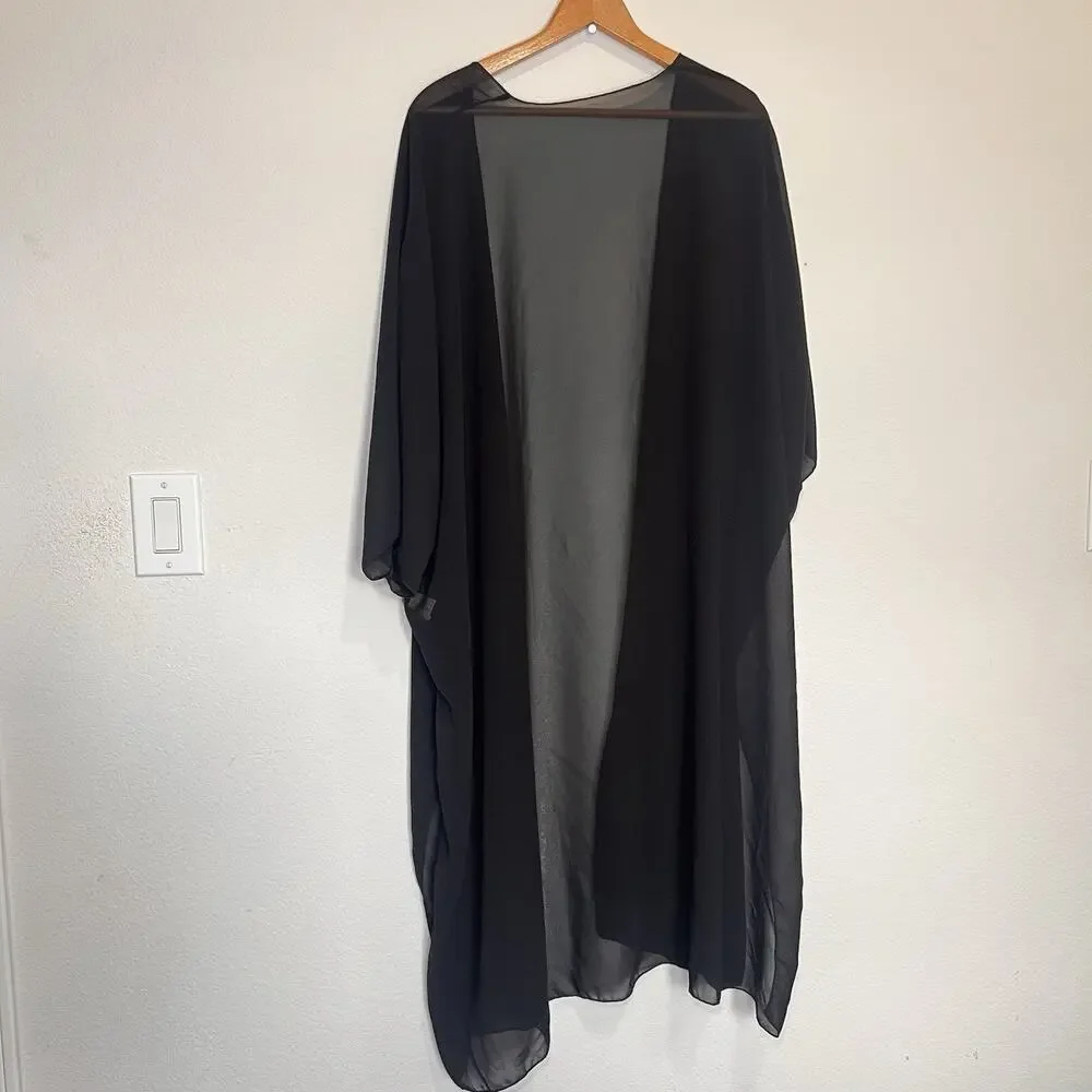 Swim Cover Ups Size L Black, Navy, Leopard Sheer Long Kimono Resortwear Lot Of 3